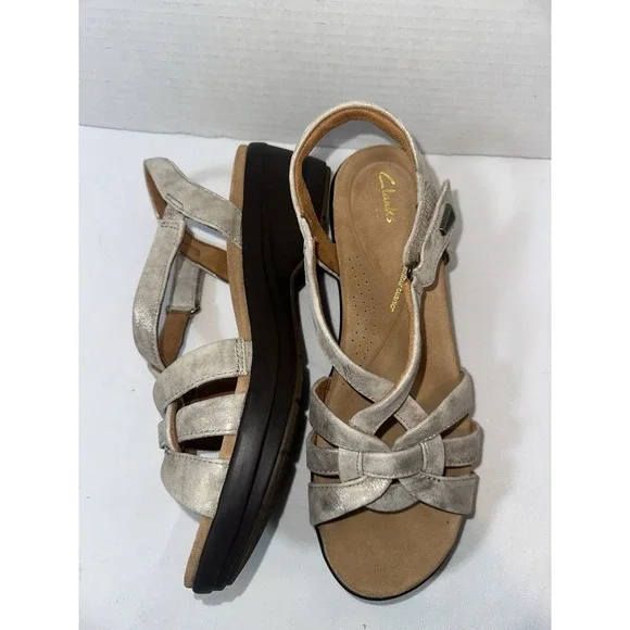 Clarks Women's Tuleah Cross Metallic Leather Sz 10 - Picture 3 of 9